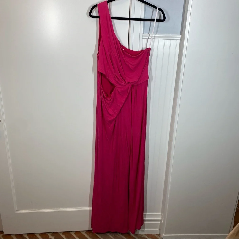 Halston Randi Jersey Twist Jumpsuit Wide Leg Sz 16 Pink Formal‎ Cocktail Wedding